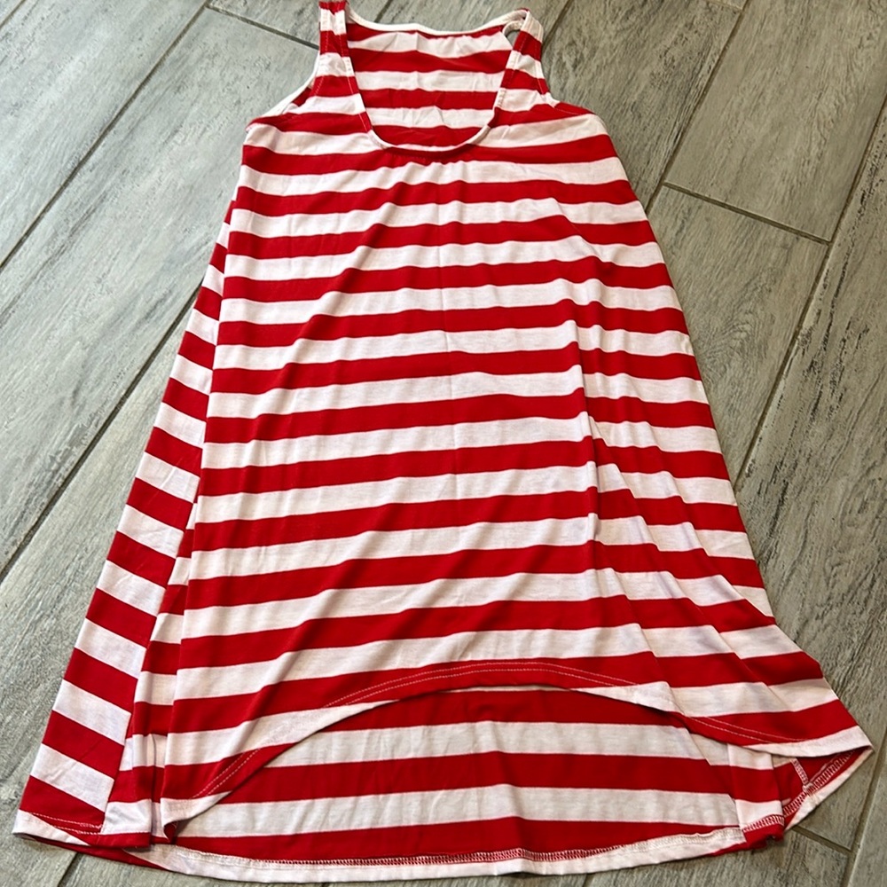 Striped Red and White High-Low Tank Dress